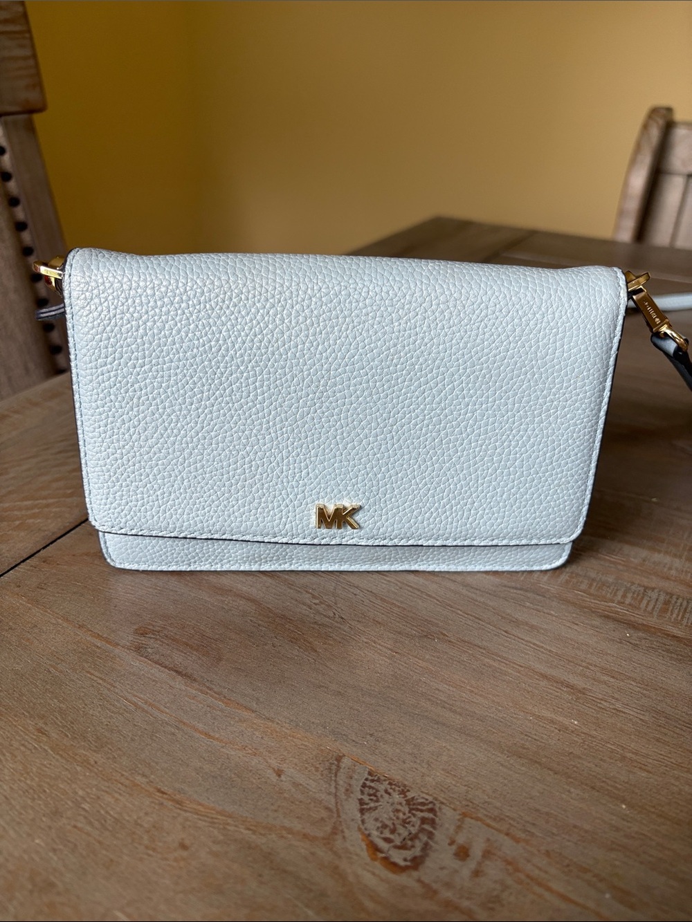 Michael Kors Off-White Pebbled Leather Crossbody with Gold MK Logo